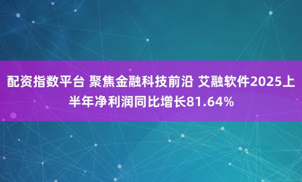 配资指数平台 聚焦金融科技前沿 艾融软件2025上半年净利润同比增长81.64%